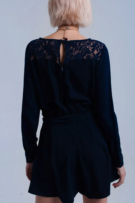 Navy jumpsuit with lace - Dresses