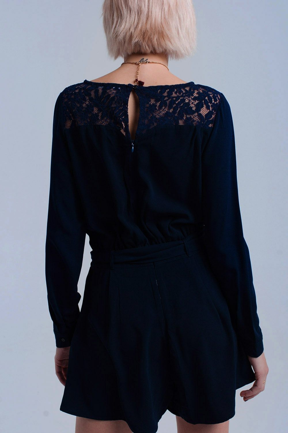 Navy jumpsuit with lace