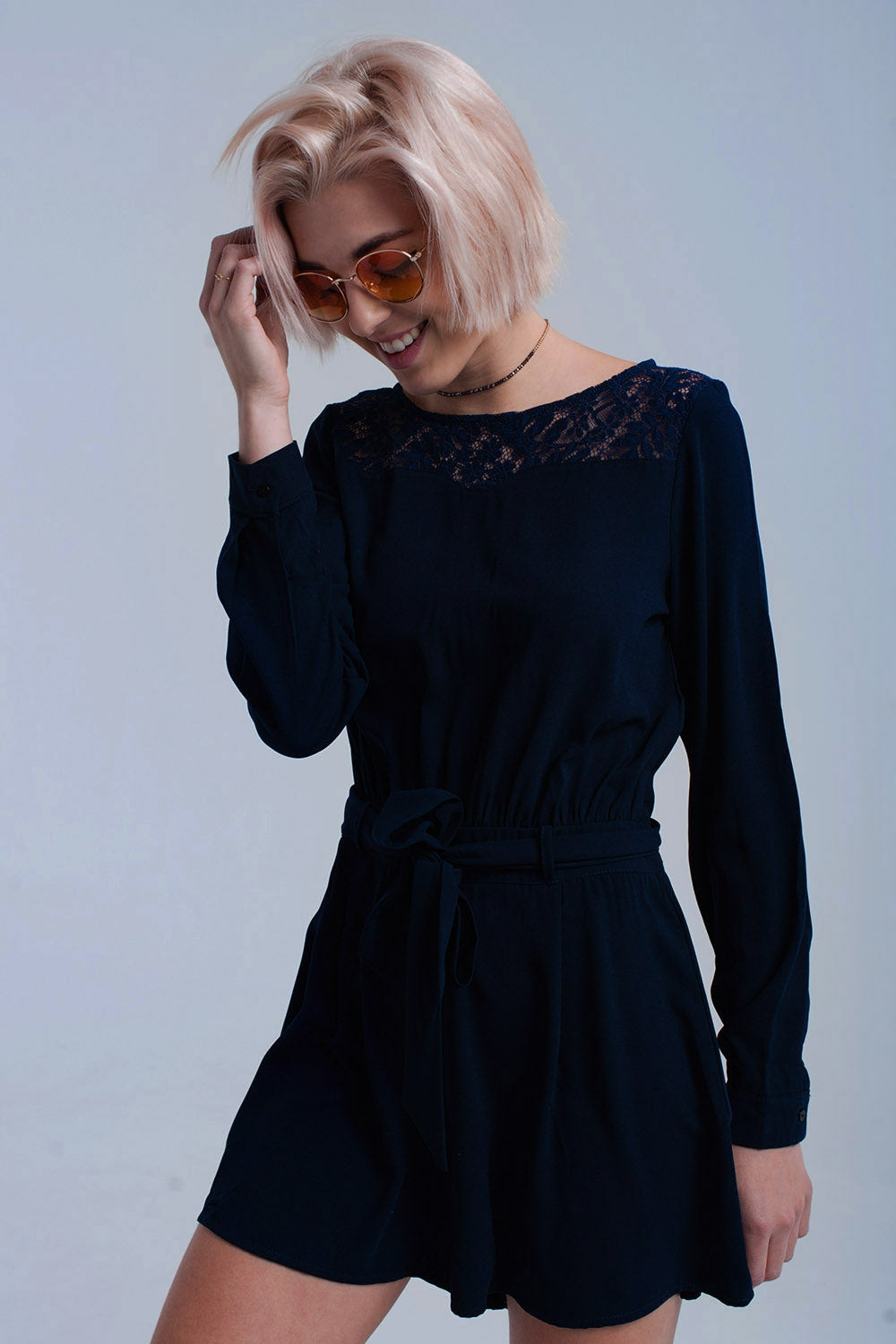 Navy jumpsuit with lace