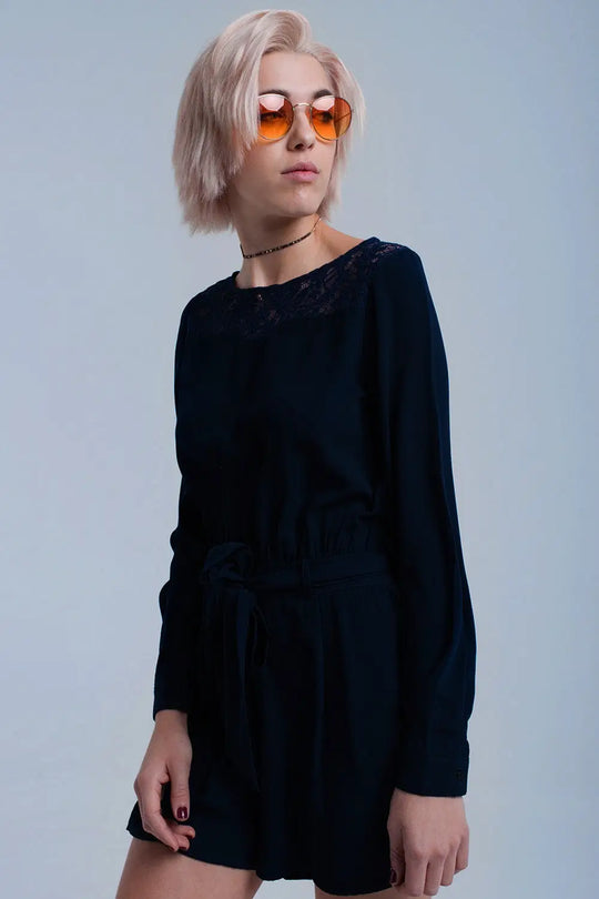 Navy jumpsuit with lace - Dresses