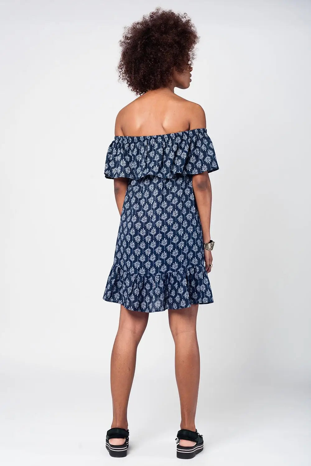 Navy off shoulder midi beach dress - Dresses
