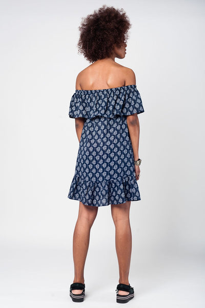 Navy off shoulder midi beach dress