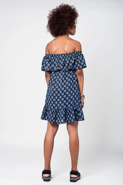Navy off shoulder midi beach dress - Dresses