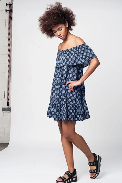 Navy off shoulder midi beach dress - Dresses