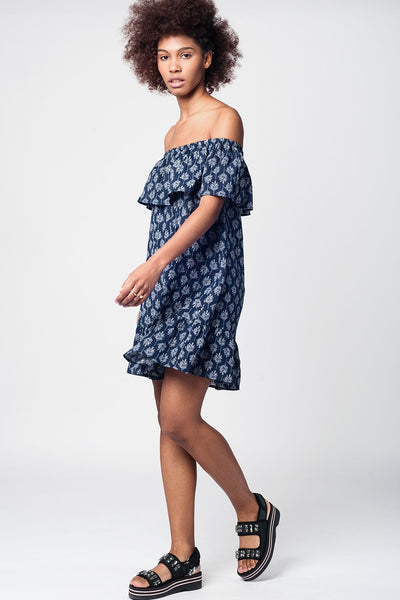 Q2 Navy off shoulder midi beach dress