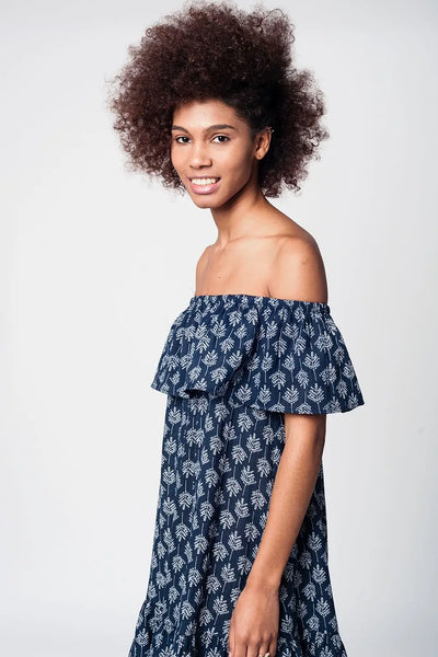 Navy off shoulder midi beach dress - Dresses