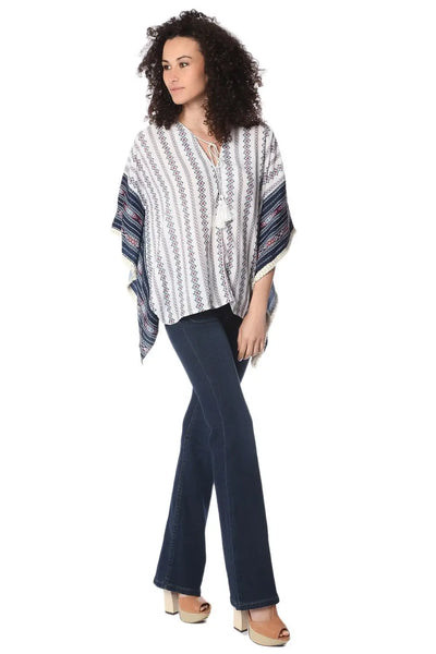 Navy oversized poncho top in tribe print - One Size / Blue - Coats and Jackets