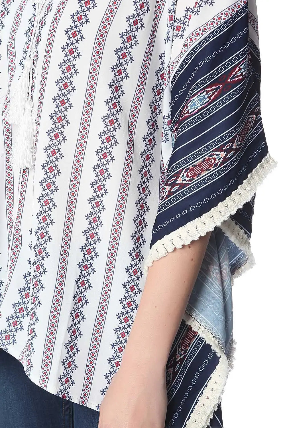 Navy oversized poncho top in tribe print - One Size / Blue - Coats and Jackets