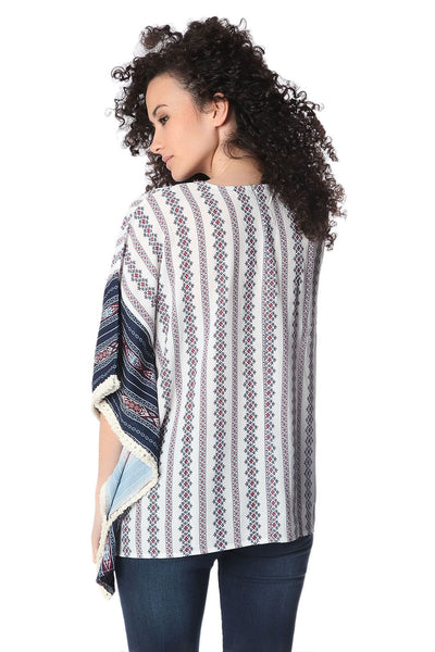 Navy oversized poncho top in tribe print