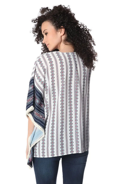 Navy oversized poncho top in tribe print - One Size / Blue - Coats and Jackets