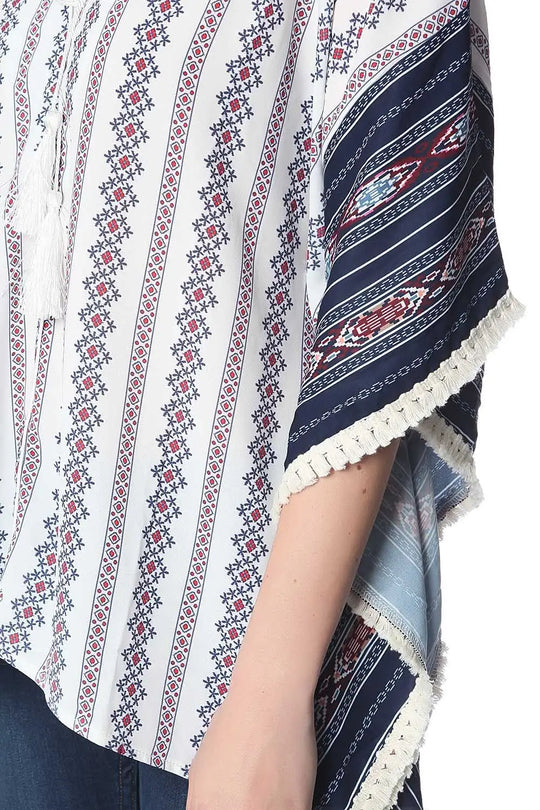 Navy oversized poncho top in tribe print - One Size / Blue - Coats and Jackets