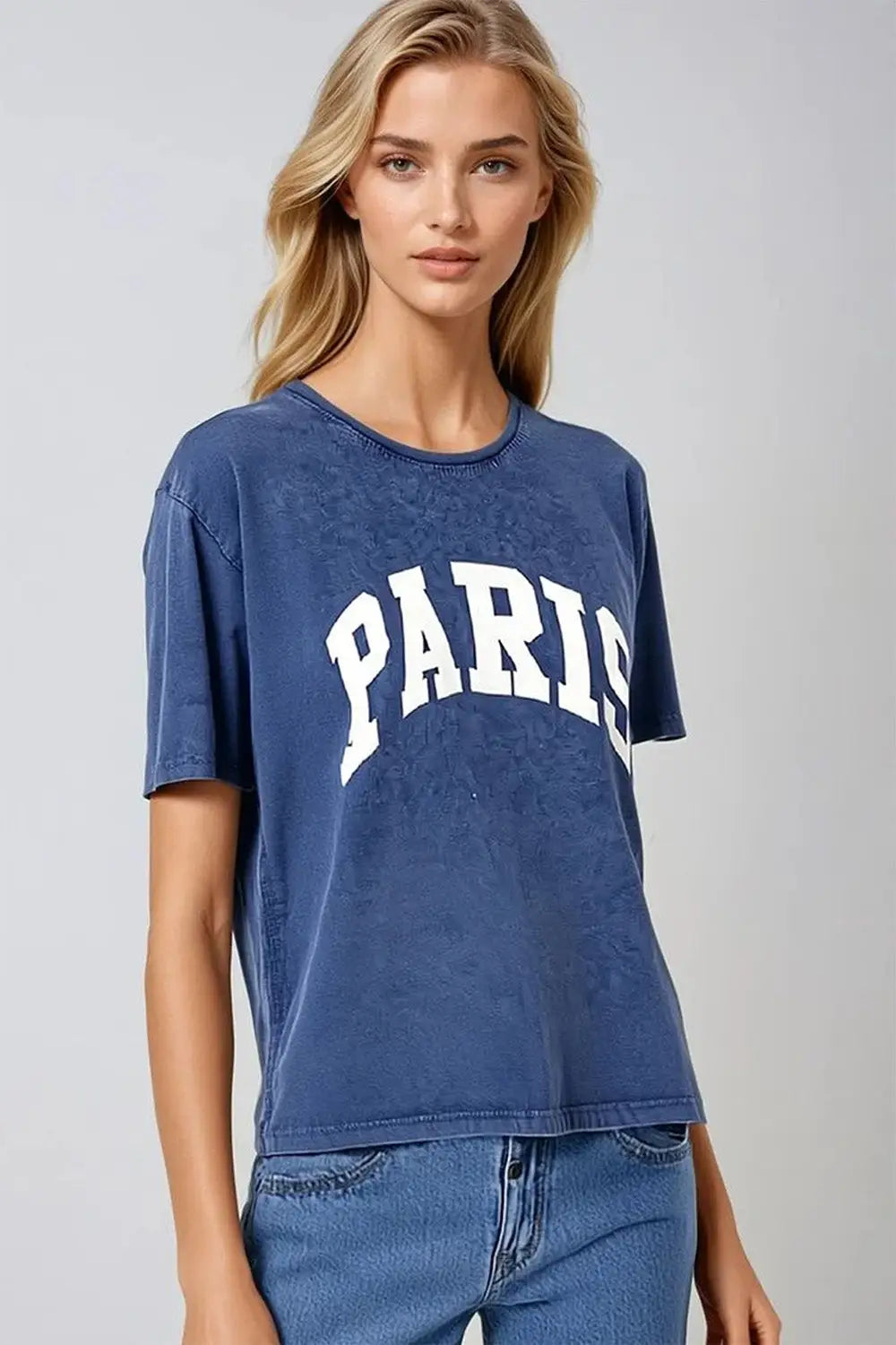 Q2 Navy Paris Relaxed T-shirt with White Letters