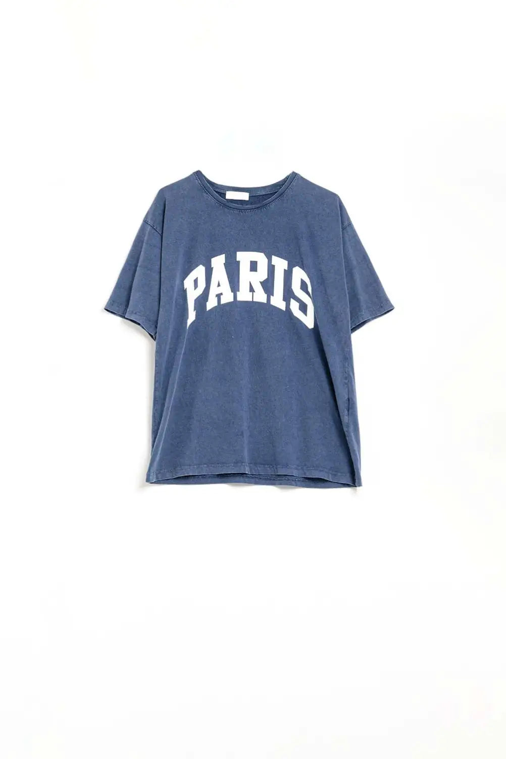 Navy Paris Relaxed T-shirt with White Letters - One Size / Blue - Tops