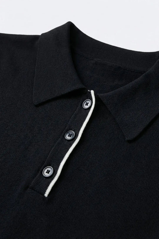 Navy Polo Shirt with White Trim and Button Detail - One Size / Blue