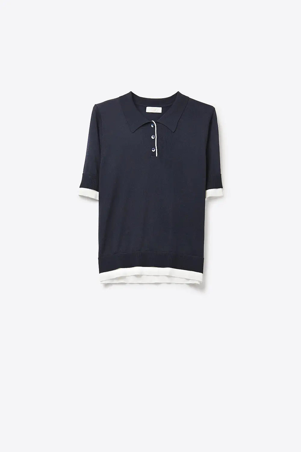 Q2 Navy Polo Shirt with White Trim and Button Detail