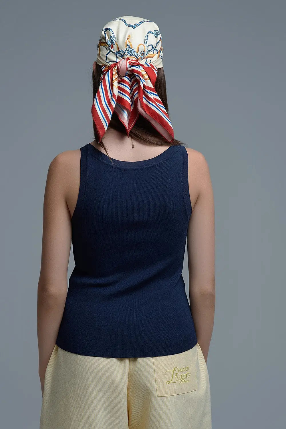 Navy Ribbed fine knit Sleeveless Top - One Size / Blue - Tops