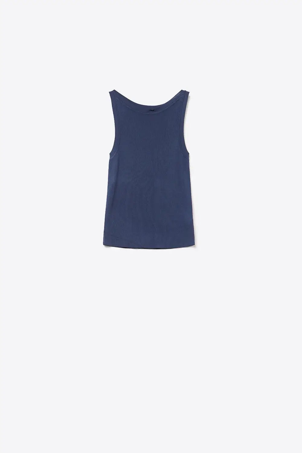 Navy Ribbed fine knit Sleeveless Top - One Size / Blue - Tops