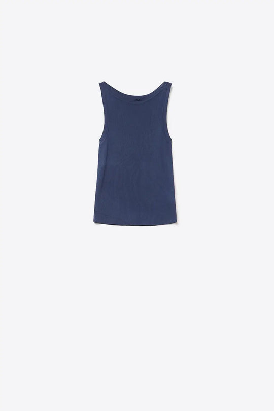 Navy Ribbed fine knit Sleeveless Top - One Size / Blue - Tops