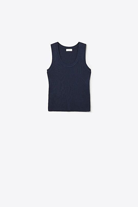 Q2 Navy Ribbed Knit Sleeveless Tank Top