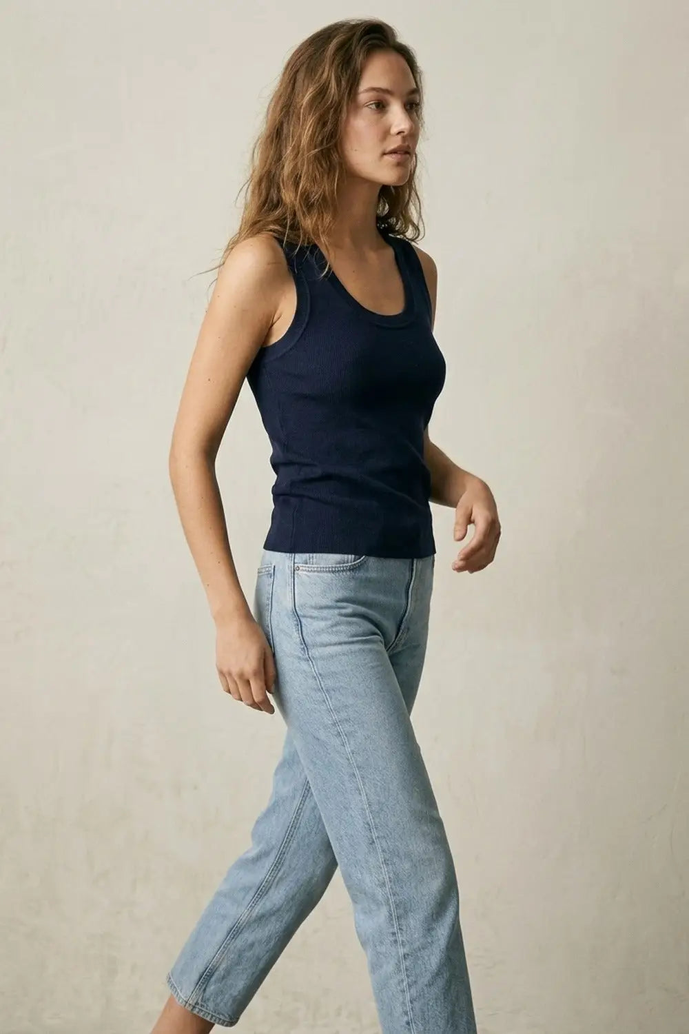Navy Ribbed Knit Sleeveless Tank Top - One Size / Blue