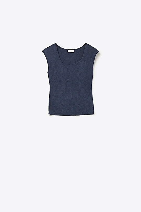 Q2 Navy Ribbed Sleeveless Knit Top for Layering