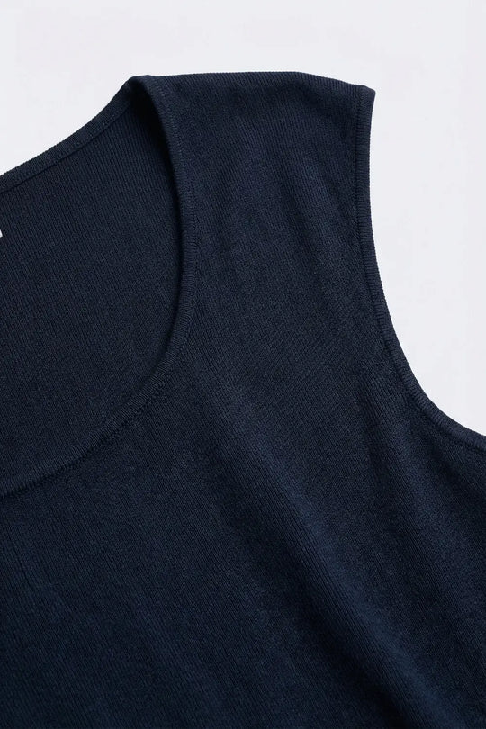Navy Ribbed Sleeveless Knit Top for Layering - One Size / Blue
