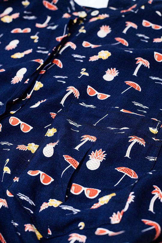 Navy shirt with palm tree and pineapple print - Shirts