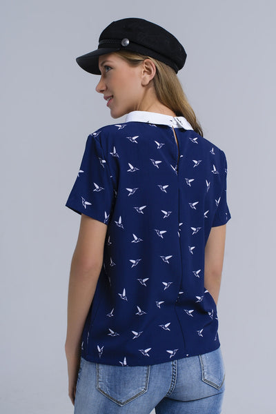 Navy shirt with printed birds