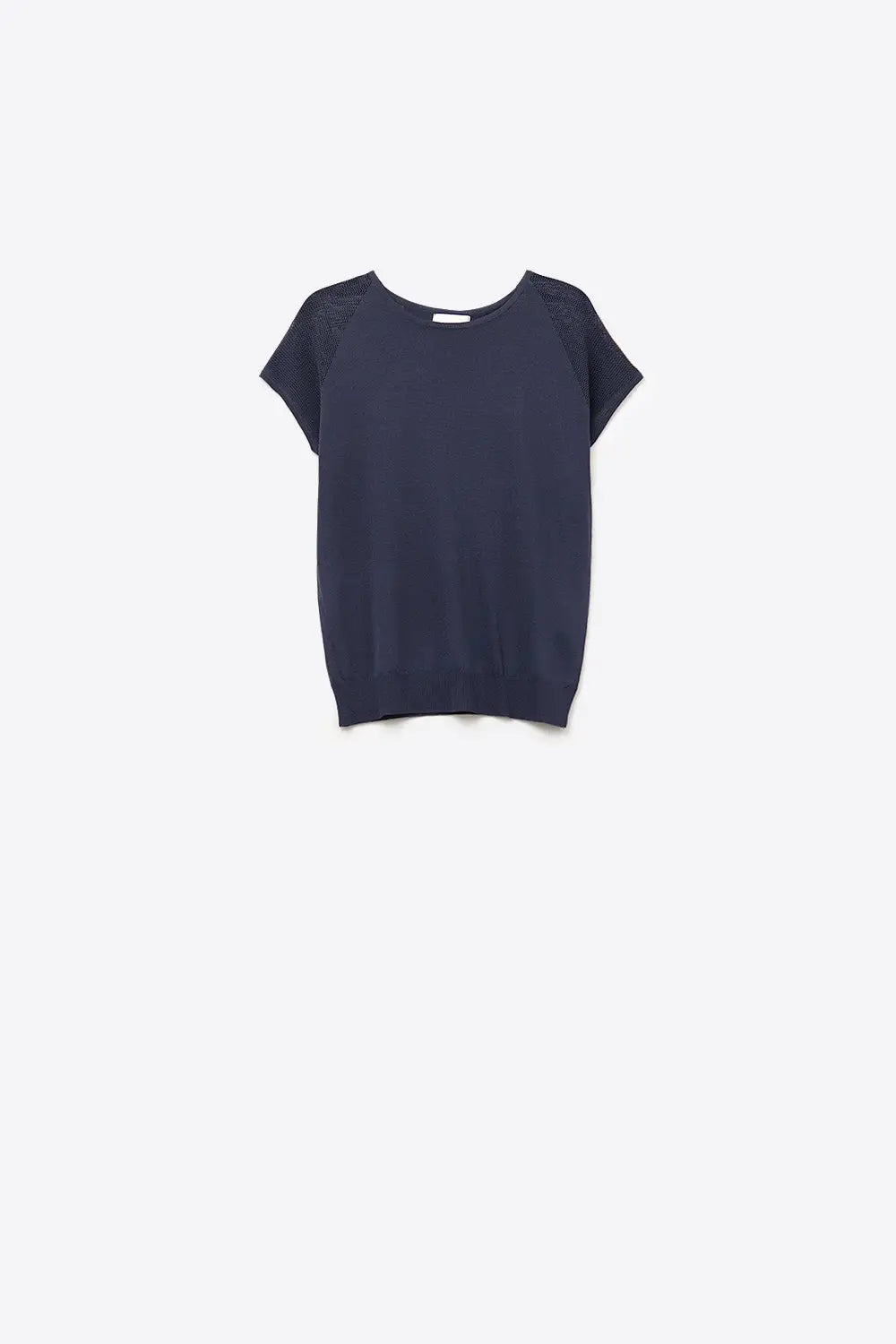 Navy Short Sleeve Sweater with knitted mesh on the shoulder - One Size / Blue - Sweaters