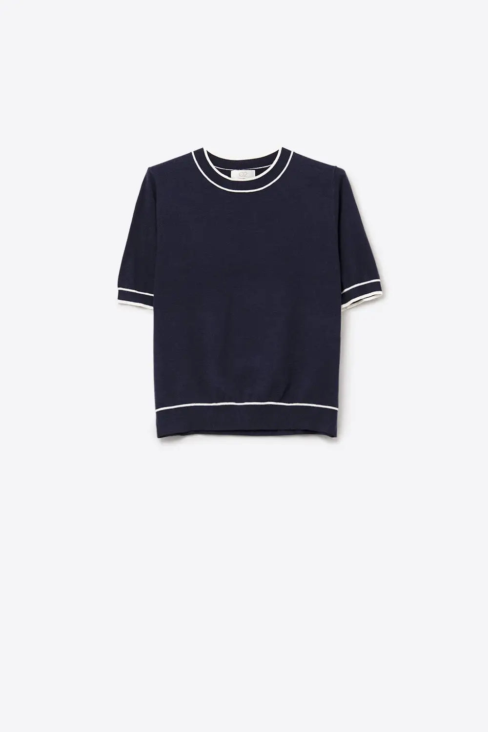 Q2 Navy short sleeve sweater with white line detail