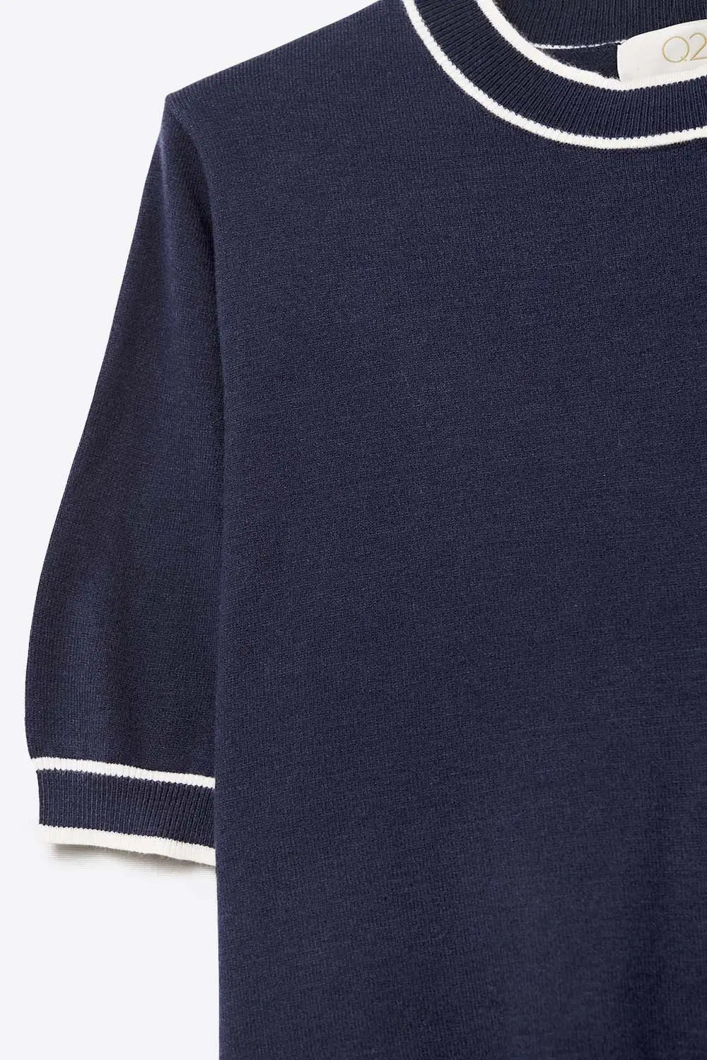 Navy short sleeve sweater with white line detail - One Size / Blue