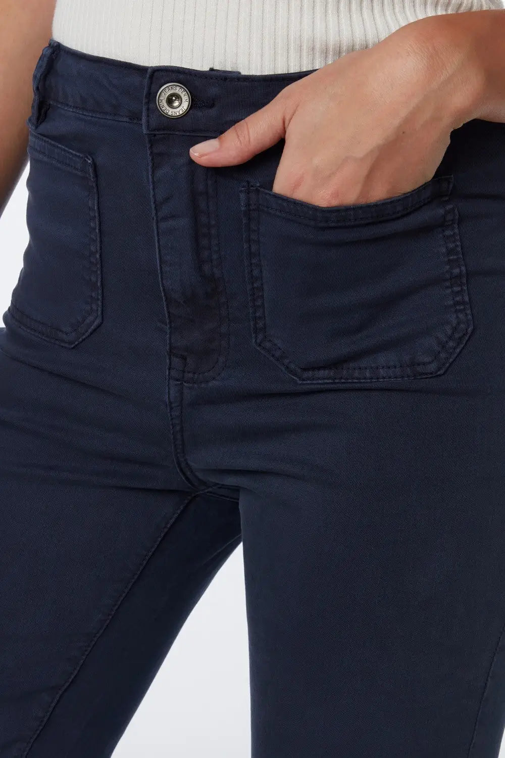 Navy Skinny Flared Jeans With Front Pocket Detail - Pants