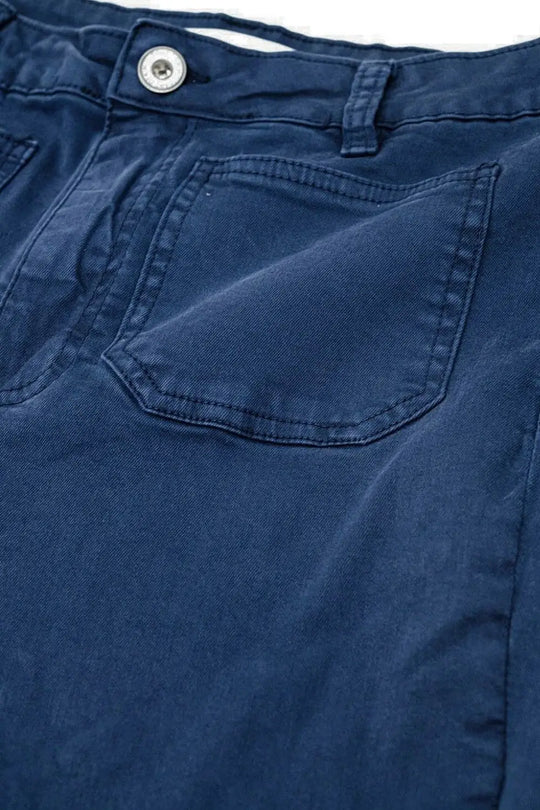 Navy Skinny Flared Jeans With Front Pocket Detail - Pants