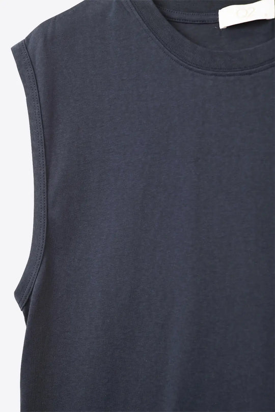 Navy Sleeveless cotton T-shirt - Tops