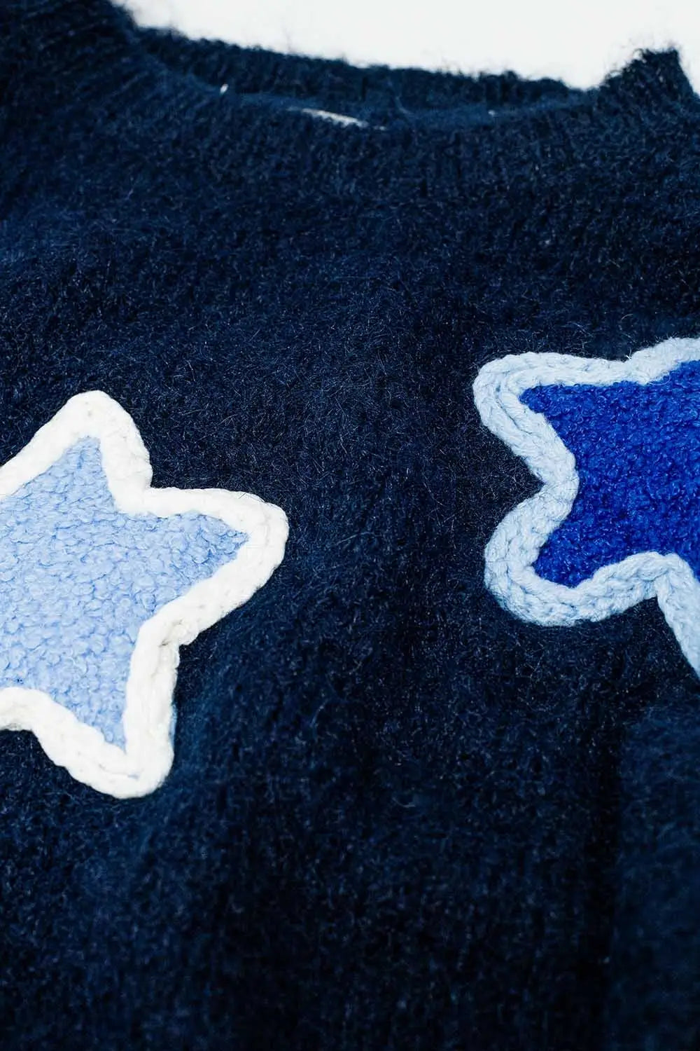 Navy sweater With Embroidered Stars - One Size / Blue - Sweaters