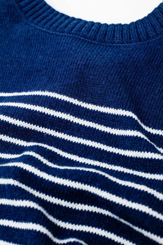 navy sweater with white stripes and boat neck - Sweaters