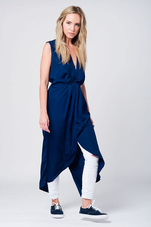 Q2 Navy tie waist maxi dress