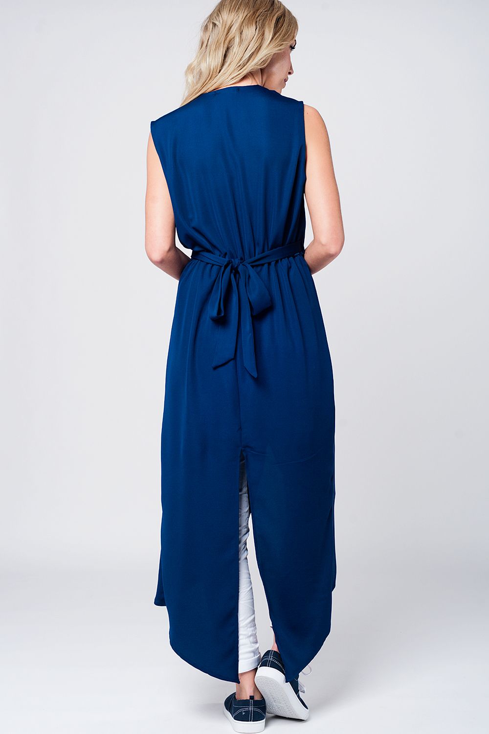 Navy tie waist maxi dress