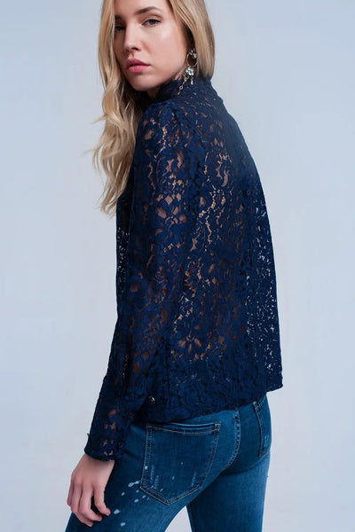 Navy transparent lace shirt - Shirts
