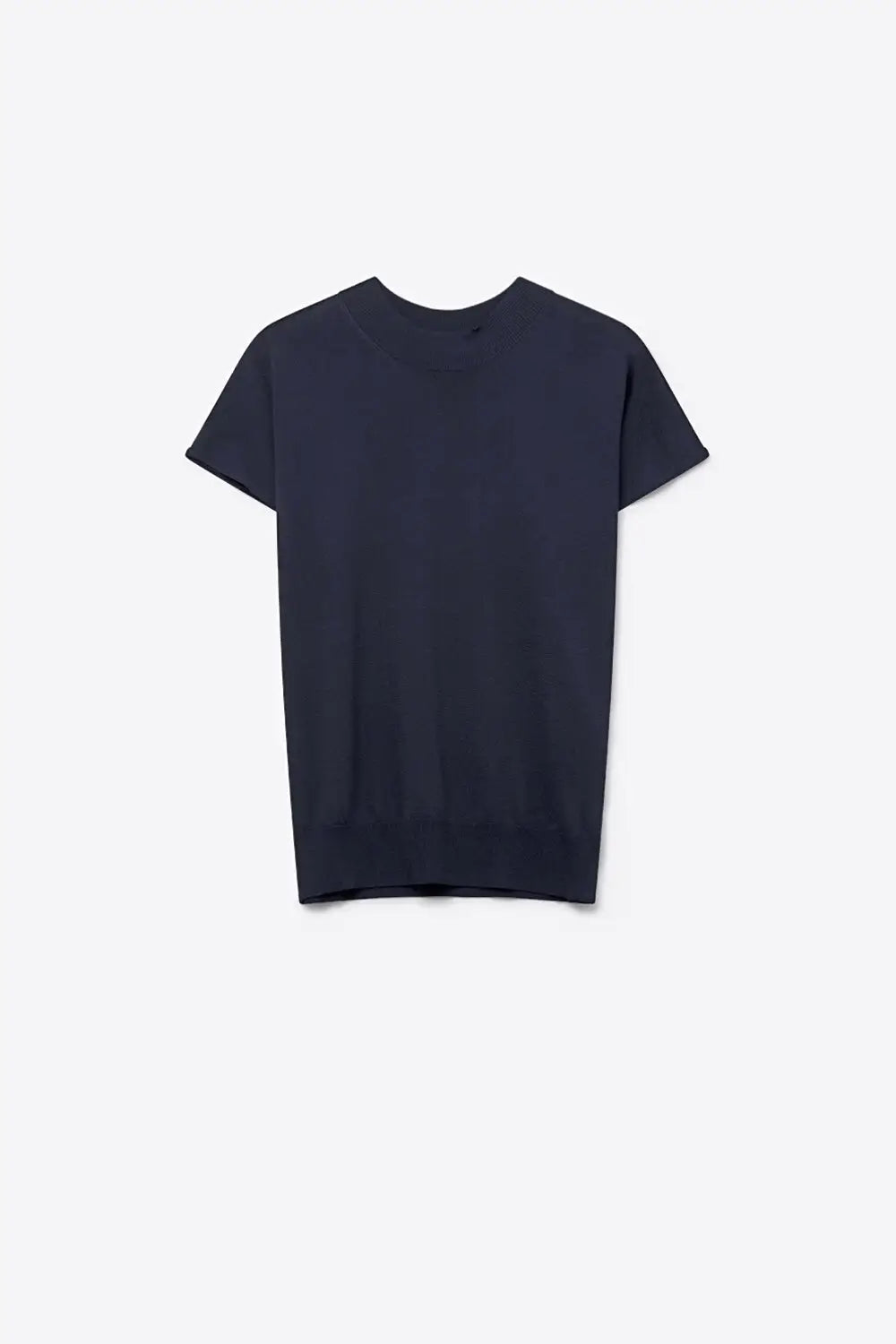 Q2 Navy turtleneck sweater with fitted short sleeves