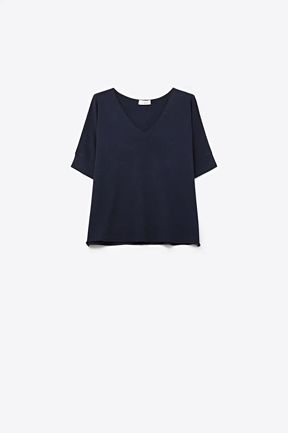 Q2 Navy V-Neck Relaxed Fit Short Sleeve Top