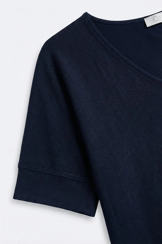 Navy V-Neck Relaxed Fit Short Sleeve Top - One Size / Blue
