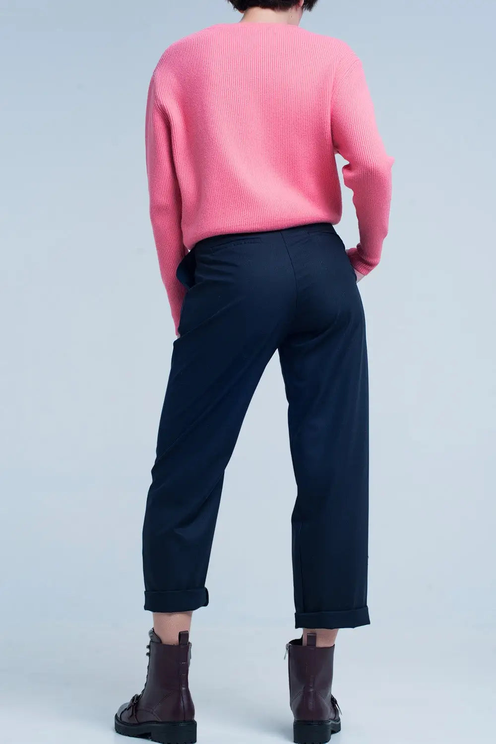 Navy Wide Pants with Bow Tie - Pants