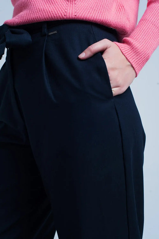 Navy Wide Pants with Bow Tie - Pants