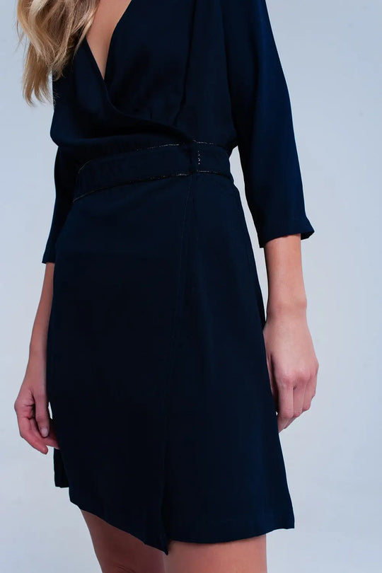 Navy wrap dress with lace detail - Dresses