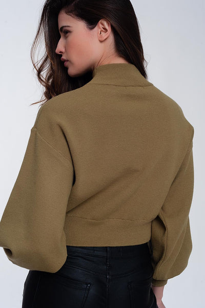 Neck crop jumper in green