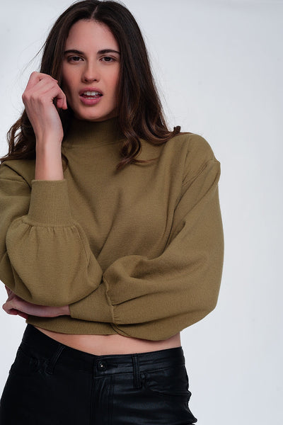 Neck crop jumper in green