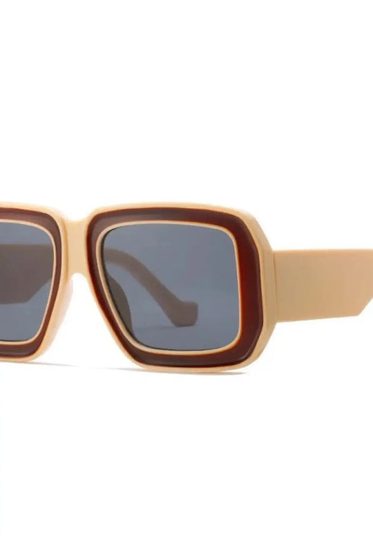 Nicolette Retro Oversized Square Sunglasses - Sand/Maroon/Black Lens - Sunglasses