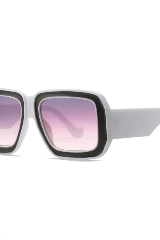 Nicolette Retro Oversized Square Sunglasses - White/Black/Pink Lens - Sunglasses