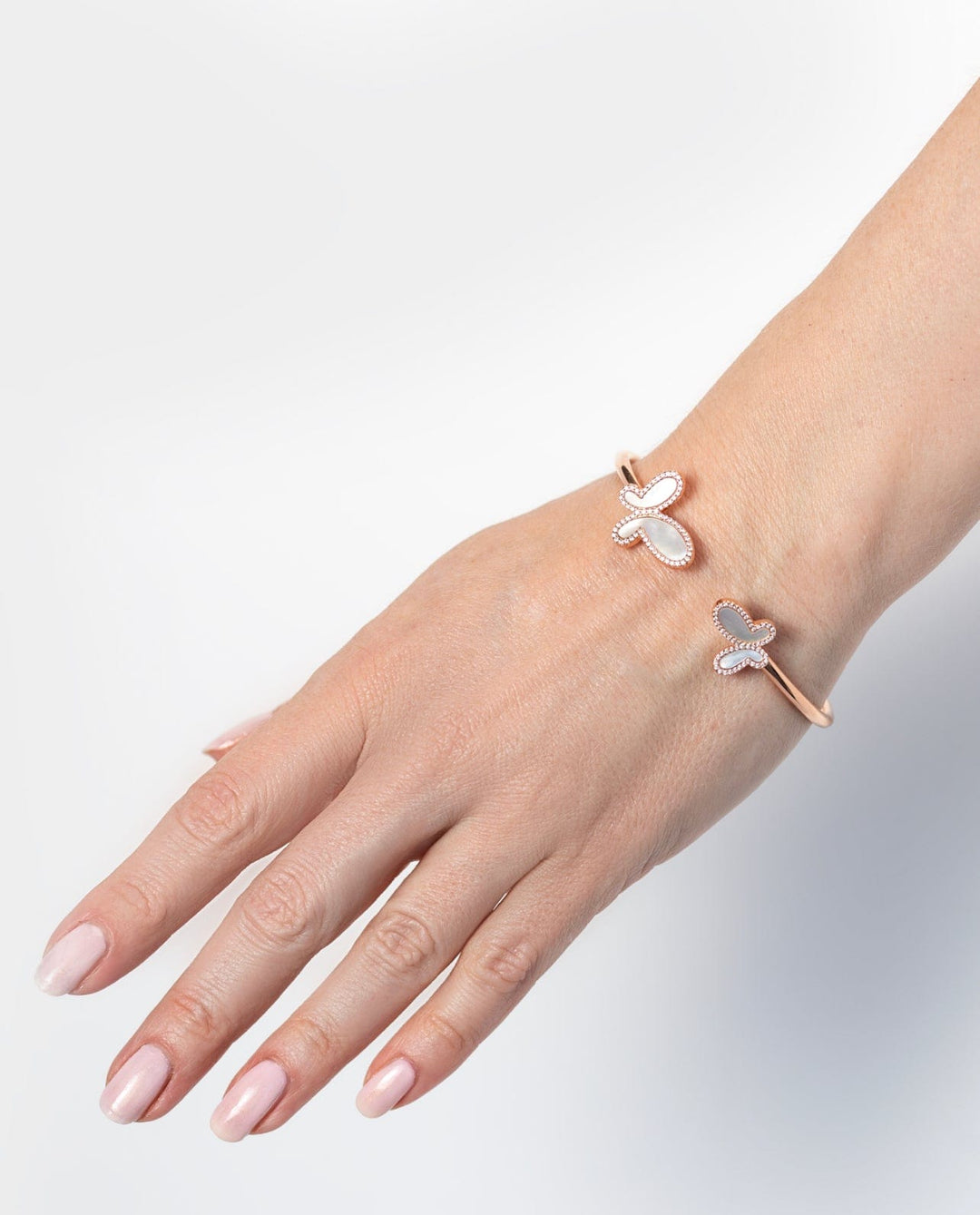 18K Rose Gold &amp; CZ Encrusted Mother Of Pearl Butterfly Women&